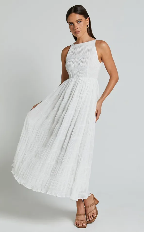 Showpo Cade Maxi Dress 8211 High Neck Sleeveless A Line Dress In White Women Dresses Showpo Cade Maxi Dress 8211 High Neck Sleeveless A Line Dress In White Women Dresses