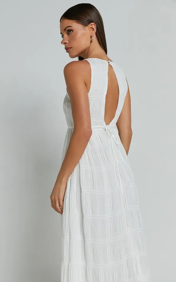 Showpo Cade Maxi Dress 8211 High Neck Sleeveless A Line Dress In White Women Dresses