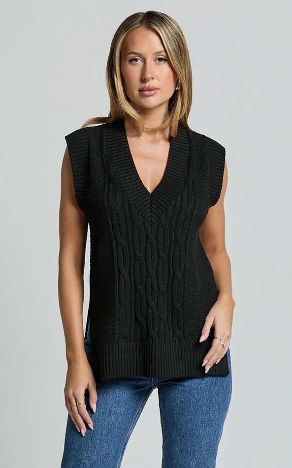 Showpo Cadha Vest 8211 Knit Vest In Black Women Curve Clothes