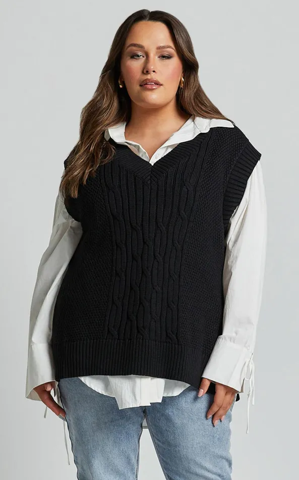 Showpo Cadha Vest 8211 Knit Vest In Black Women Curve Clothes Showpo Cadha Vest 8211 Knit Vest In Black Women Curve Clothes