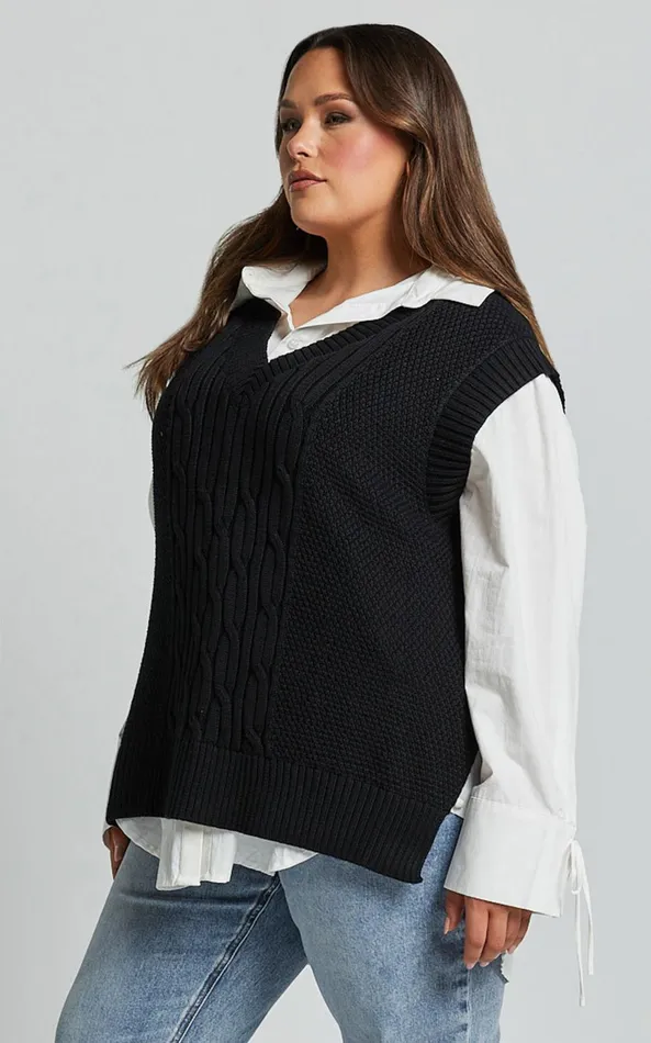Showpo Cadha Vest 8211 Knit Vest In Black Women Curve Clothes Showpo Cadha Vest 8211 Knit Vest In Black Women Curve Clothes