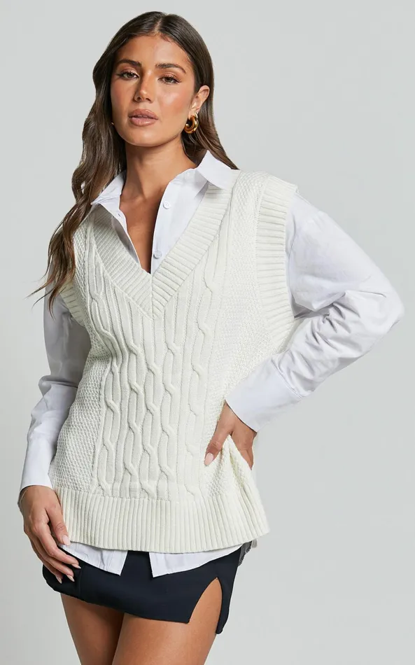 Showpo Cadha Vest 8211 Knit Vest In Cream Women Curve Clothes