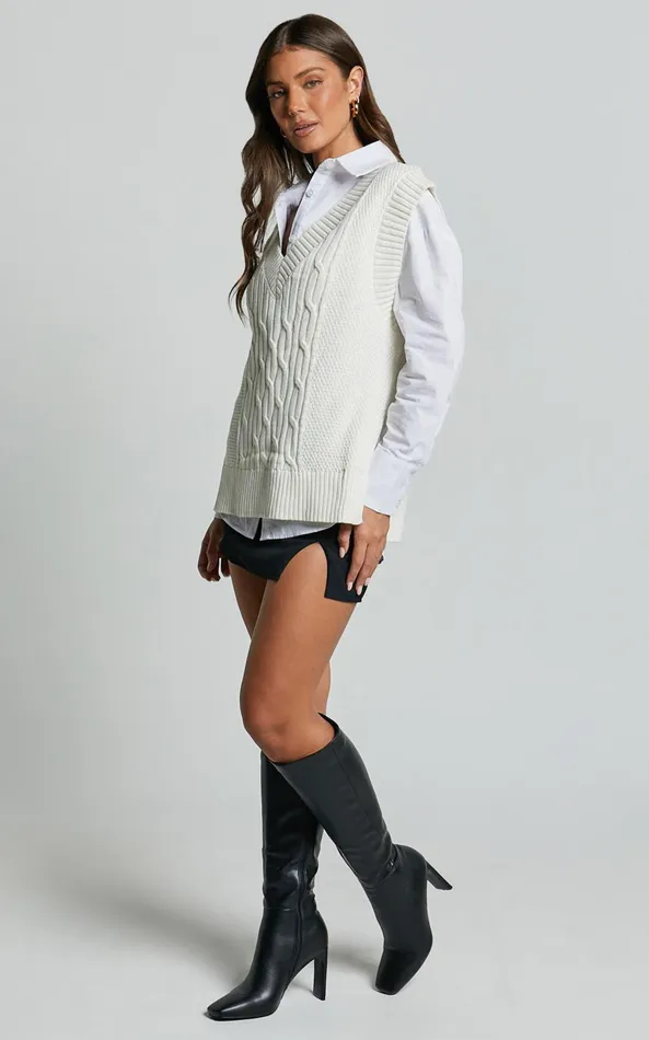 Showpo Cadha Vest 8211 Knit Vest In Cream Women Curve Clothes