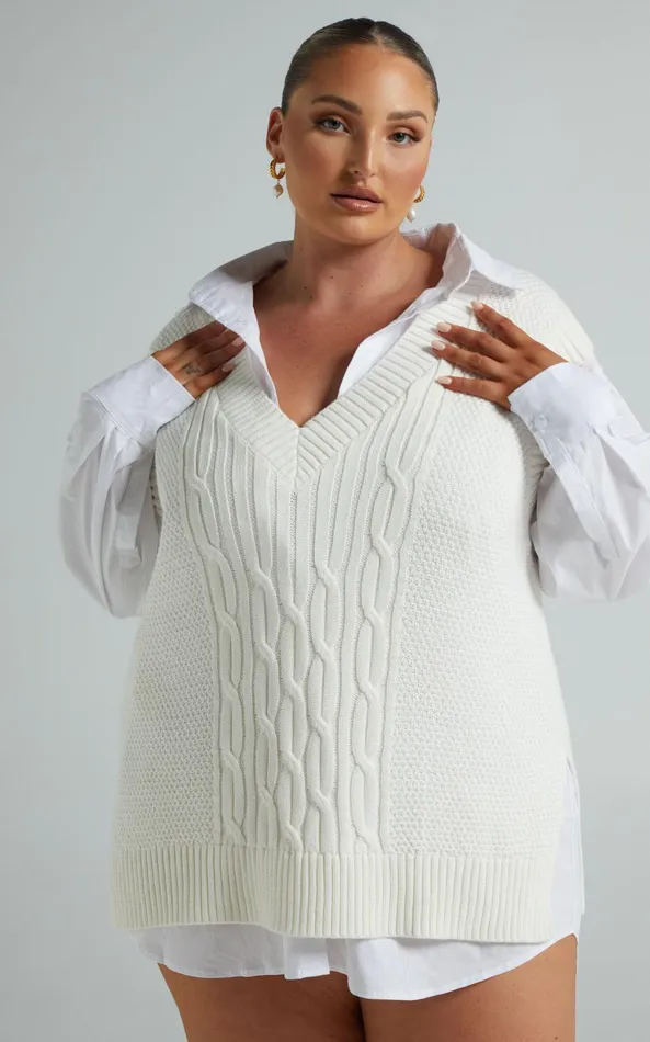 Showpo Cadha Vest 8211 Knit Vest In Cream Women Curve Clothes