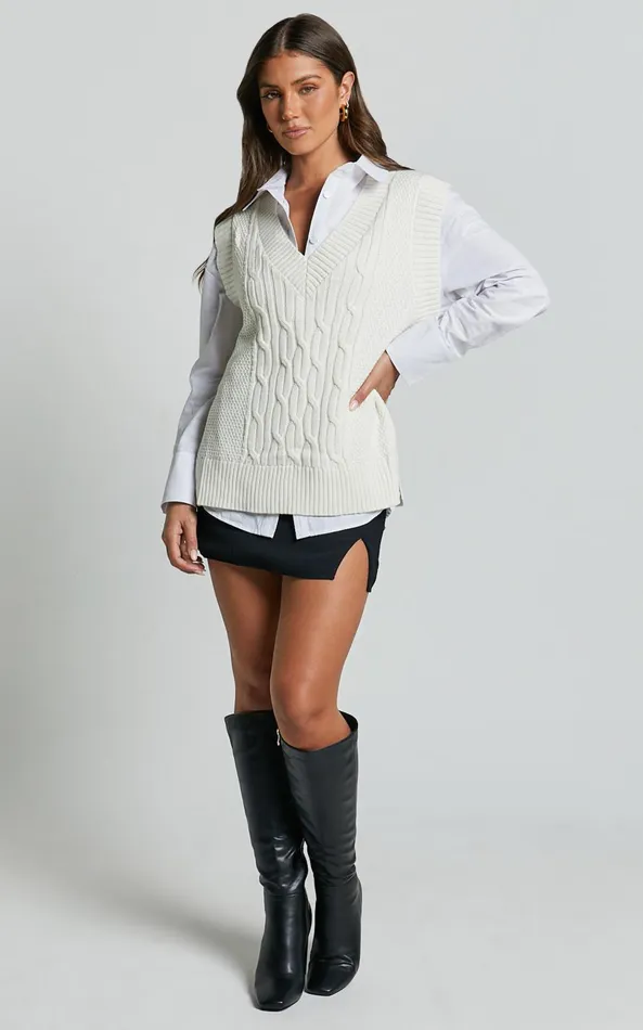 Showpo Cadha Vest 8211 Knit Vest In Cream Women Curve Clothes