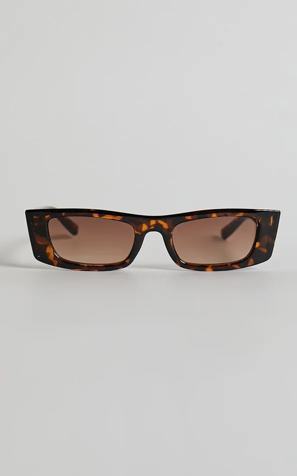 Showpo Cady Sunglasses 8211 Thin Rectangle Sunglasses In Tort Women Sunglasses