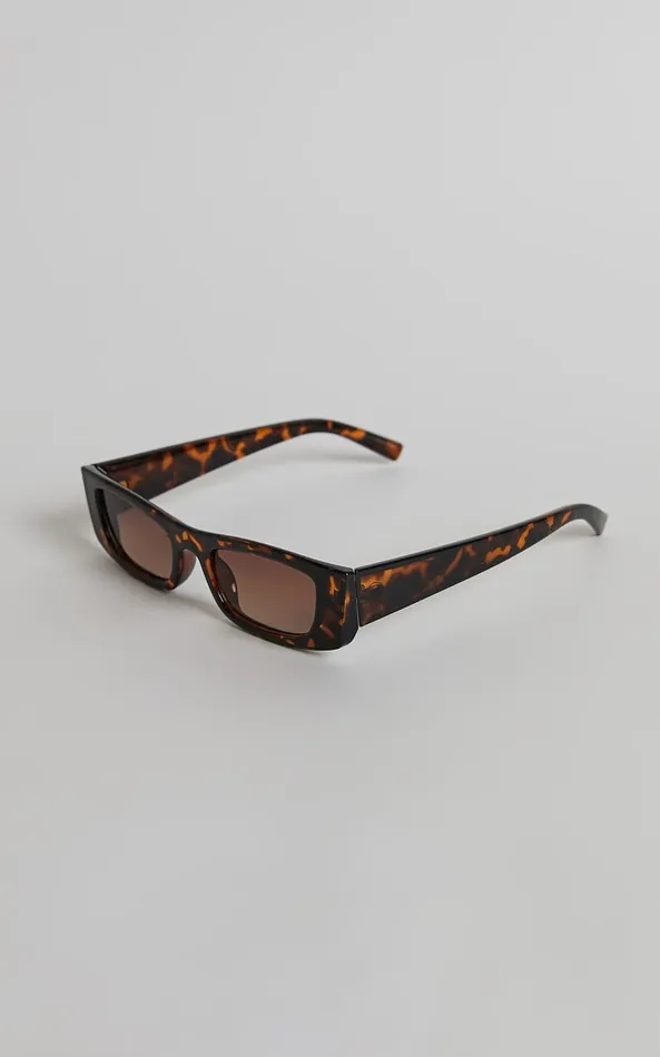 Showpo Cady Sunglasses 8211 Thin Rectangle Sunglasses In Tort Women Sunglasses