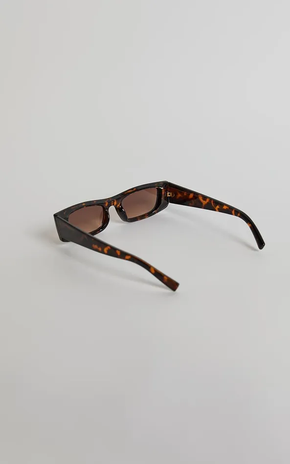 Showpo Cady Sunglasses 8211 Thin Rectangle Sunglasses In Tort Women Sunglasses