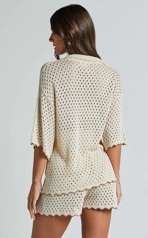 Showpo Caja Shirt 8211 Button Up Wavy Hem Knit Shirt In NutmegShell Women Knitwear