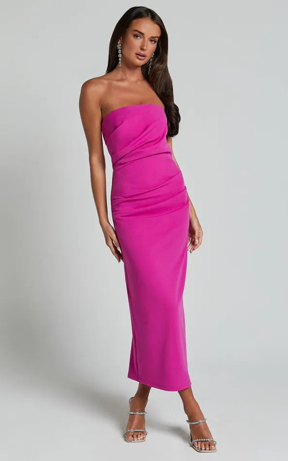Showpo Calanthe Midi Dress 8211 Strapless Tuck Detail Dress In Orchid Women Dresses