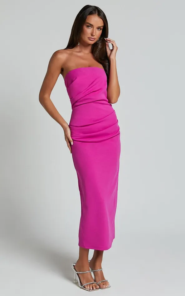 Showpo Calanthe Midi Dress 8211 Strapless Tuck Detail Dress In Orchid Women Dresses