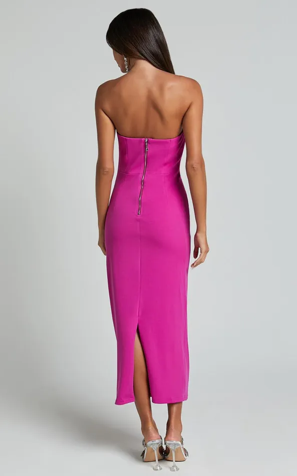 Showpo Calanthe Midi Dress 8211 Strapless Tuck Detail Dress In Orchid Women Dresses