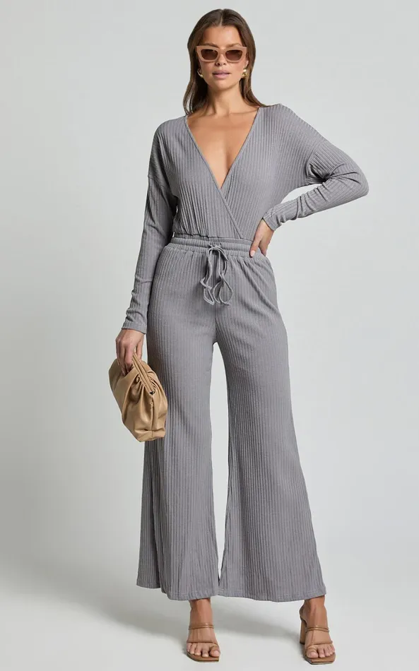 Showpo Camille Jumpsuit 8211 Ribbed Jersey Long Sleeve Wide Leg Jumpsuit In Slate Grey Women Jumpsuits Showpo Camille Jumpsuit 8211 Ribbed Jersey Long Sleeve Wide Leg Jumpsuit In Slate Grey Women Jumpsuits