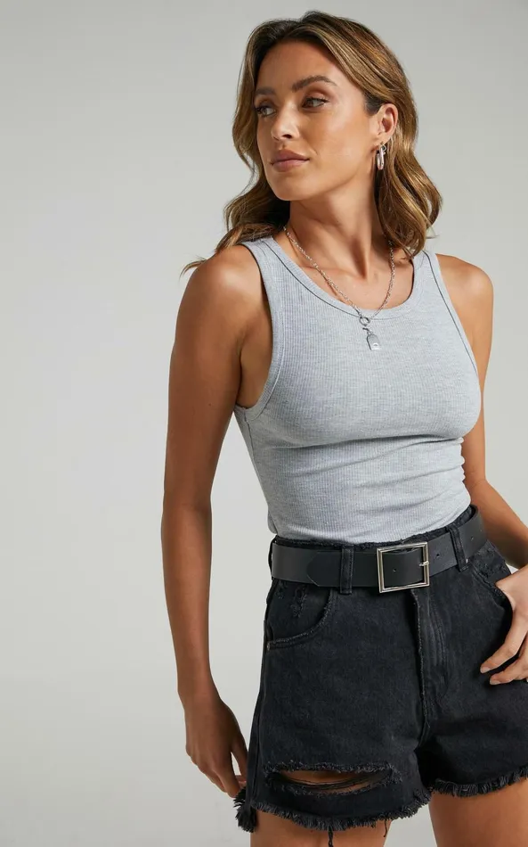 Showpo Can039t You Tell Top 8211 Ribbed Tank Top In Grey Women Basics