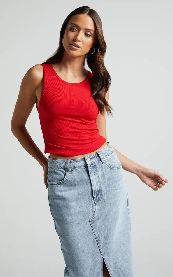 Showpo Can039t You Tell Top 8211 Ribbed Tank Top In Red Women Basics