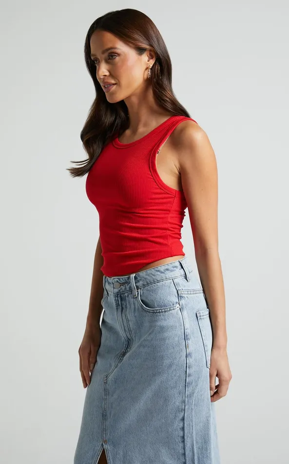 Showpo Can039t You Tell Top 8211 Ribbed Tank Top In Red Women Basics