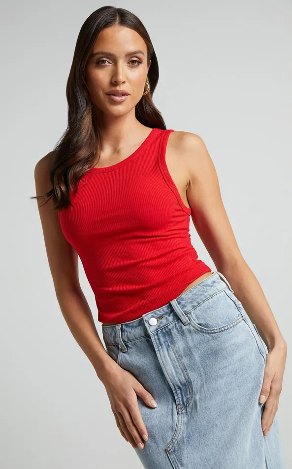 Showpo Can039t You Tell Top 8211 Ribbed Tank Top In Red Women Basics