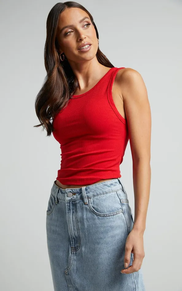 Showpo Can039t You Tell Top 8211 Ribbed Tank Top In Red Women Basics