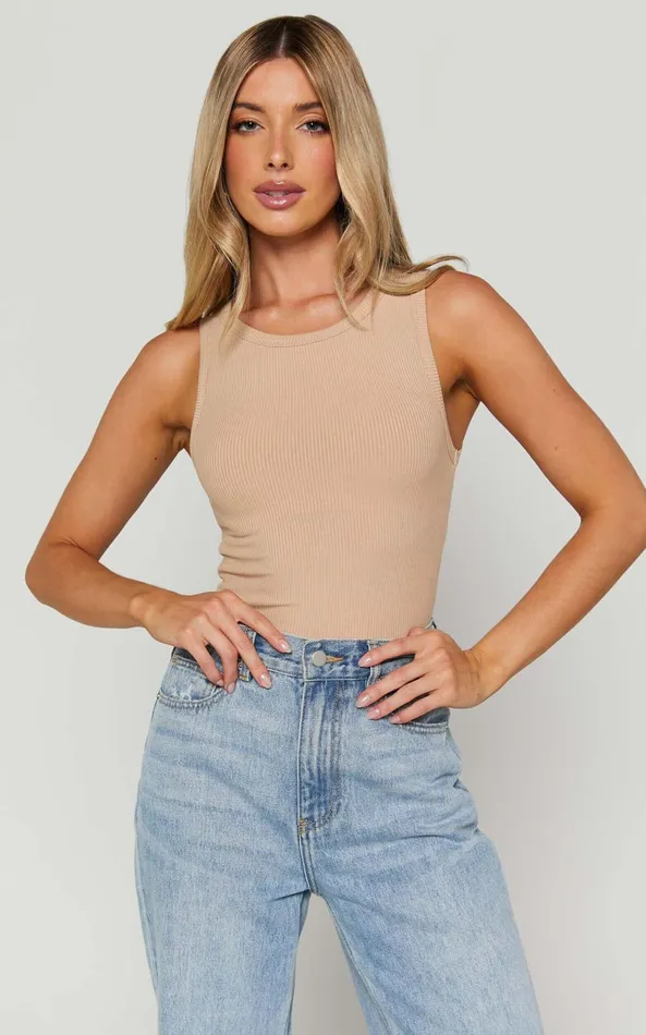 Showpo Can039t You Tell Top 8211 Ribbed Tank Top In Sand Women Basics