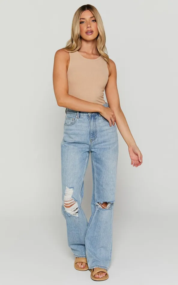 Showpo Can039t You Tell Top 8211 Ribbed Tank Top In Sand Women Basics