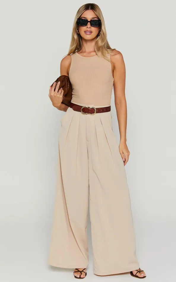 Showpo Can039t You Tell Top 8211 Ribbed Tank Top In Sand Women Basics