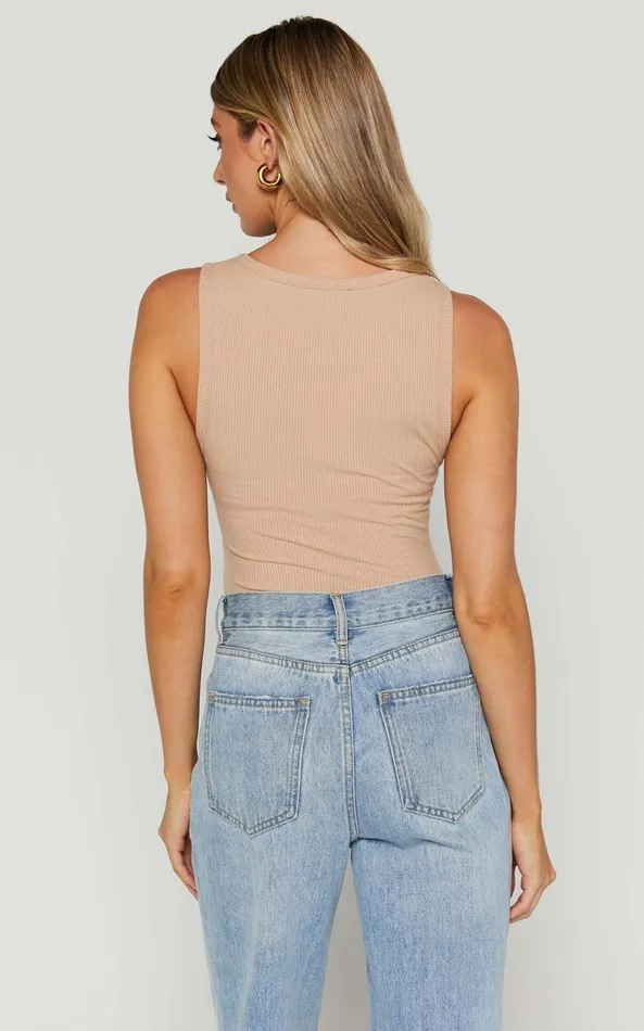 Showpo Can039t You Tell Top 8211 Ribbed Tank Top In Sand Women Basics