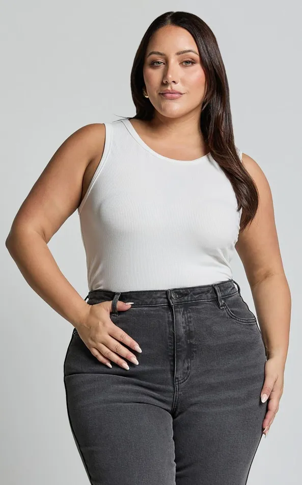 Showpo Can039t You Tell Top 8211 Ribbed Tank Top In White Women Curve Clothes