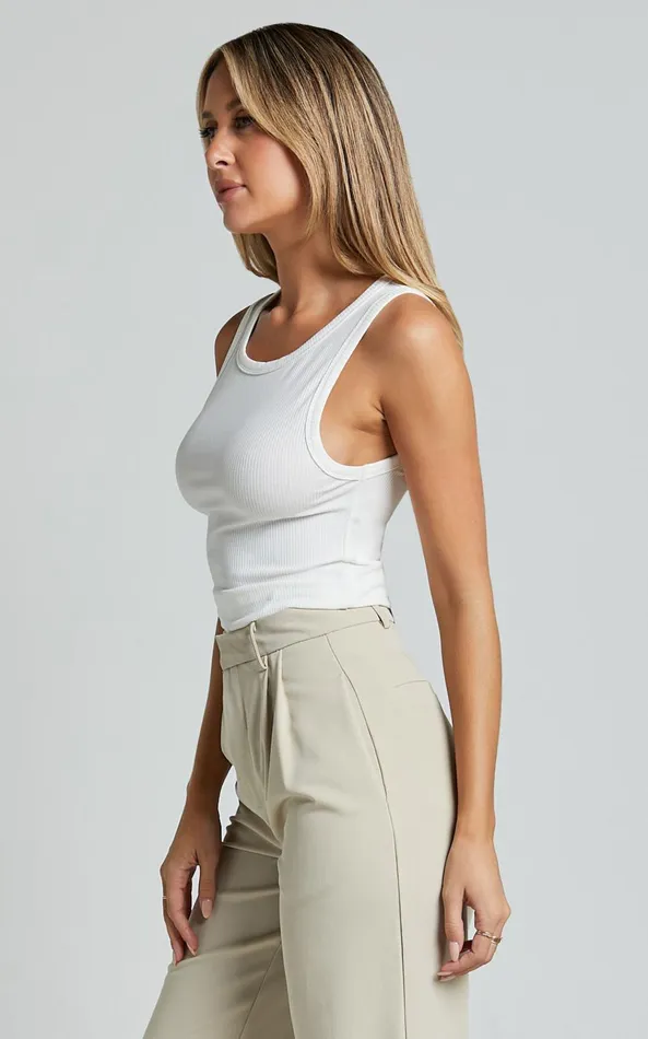 Showpo Can039t You Tell Top 8211 Ribbed Tank Top In White Women Curve Clothes