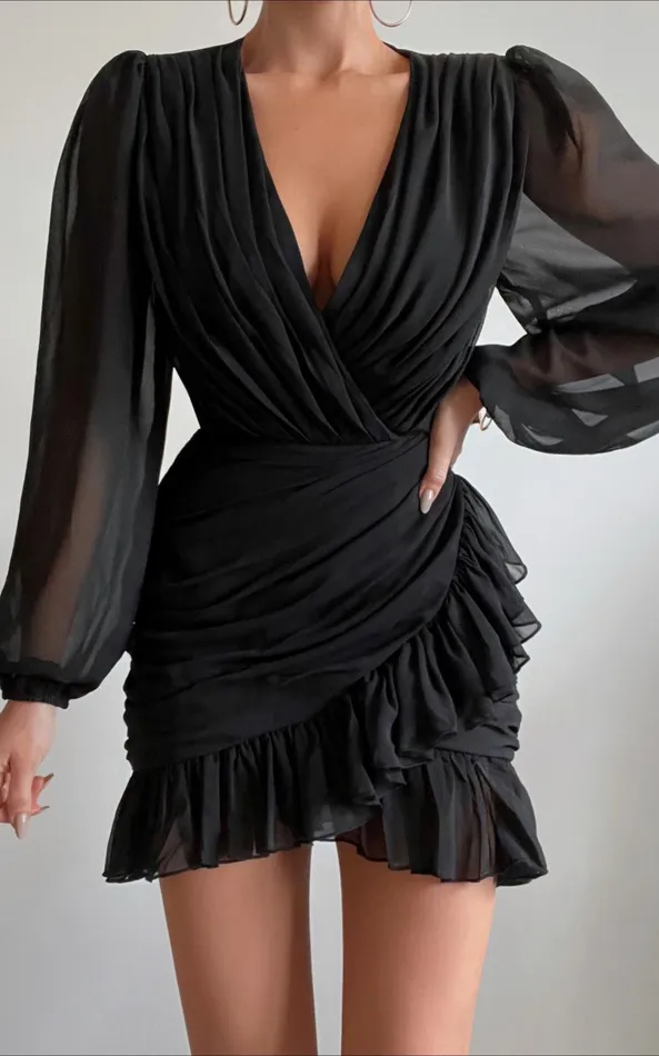 Showpo Can I Be Your Honey Long Sleeve Mini Dress In Black Women Dresses