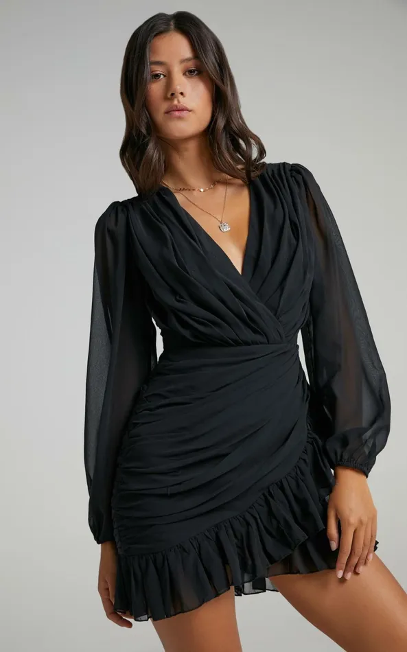 Showpo Can I Be Your Honey Long Sleeve Mini Dress In Black Women Dresses