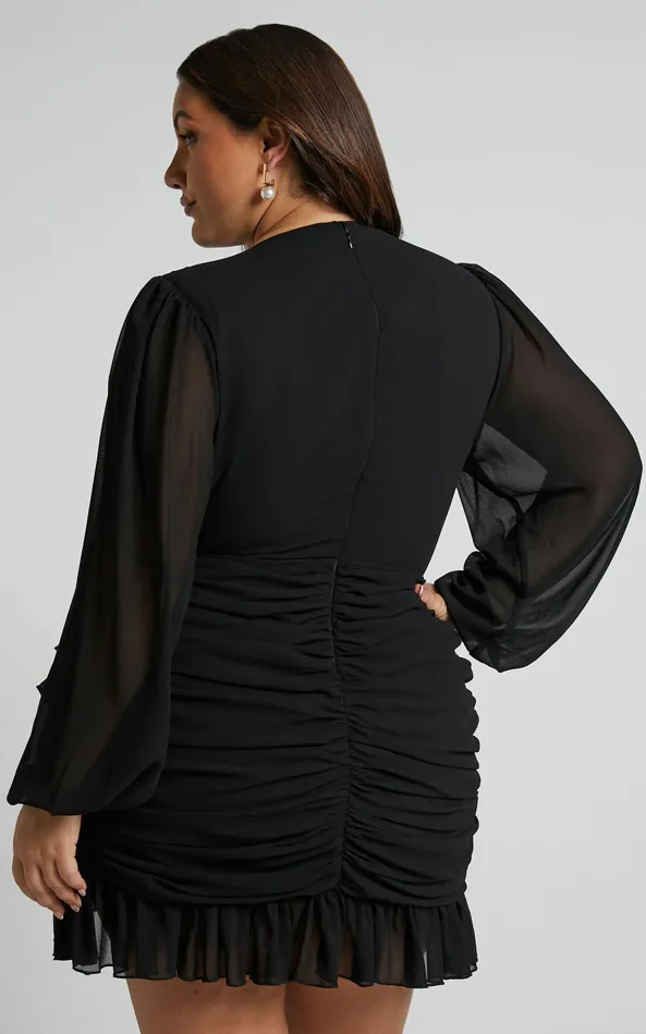 Showpo Can I Be Your Honey Long Sleeve Mini Dress In Black Women Dresses