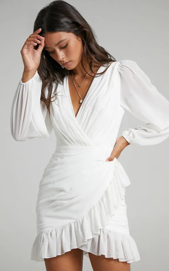 Showpo Can I Be Your Honey Long Sleeve Mini Dress In White Women Curve Clothes