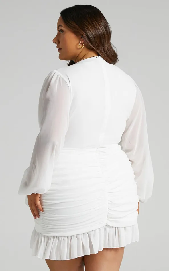Showpo Can I Be Your Honey Long Sleeve Mini Dress In White Women Curve Clothes