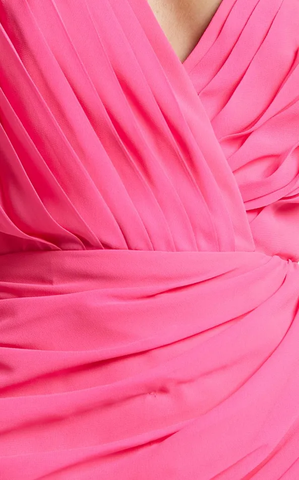 Showpo Can I Be Your Honey Mini Dress 8211 Plunge Balloon Sleeve Dress In Hot Pink Women Curve Clothes