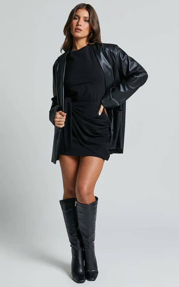 Showpo Candace Mini Dress 8211 Faux Wrap Shift Dress In Black Women Dresses