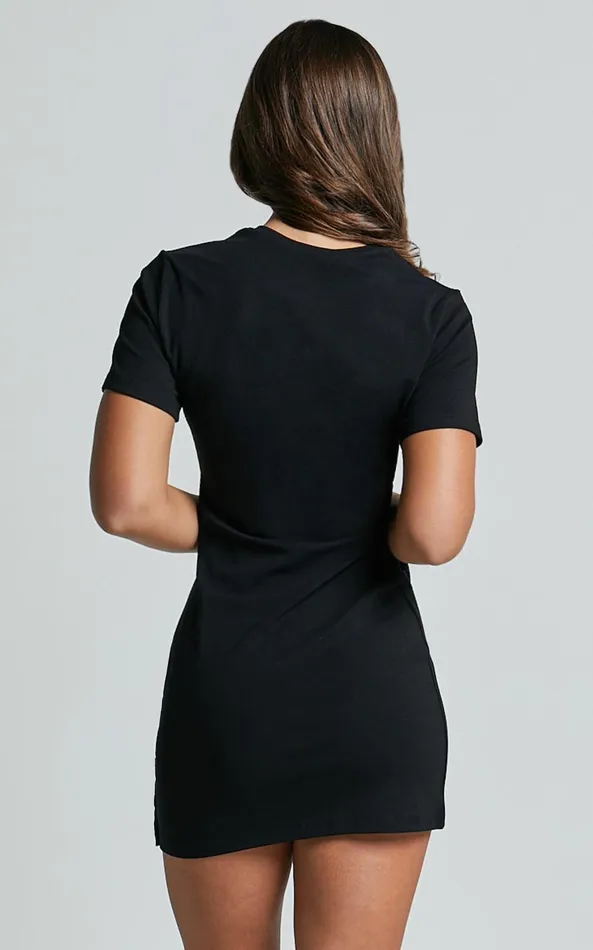 Showpo Candace Mini Dress 8211 Faux Wrap Shift Dress In Black Women Dresses