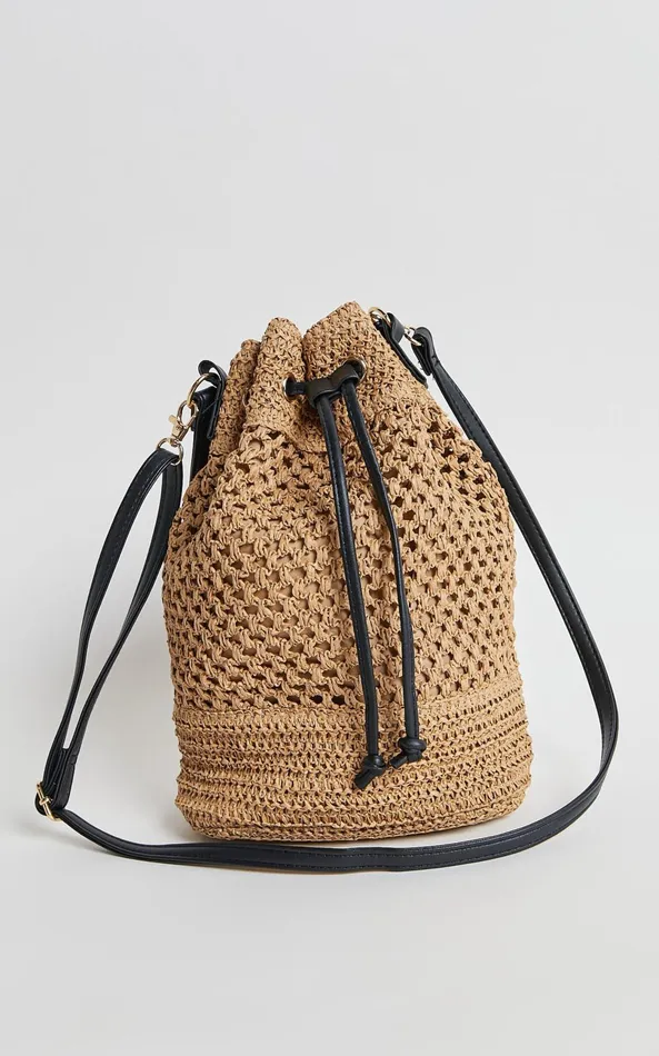 Showpo Capri Bag 8211 Woven Bucket Bag With PU Straps In Natural Women Bags