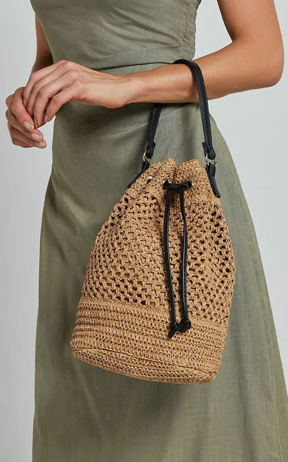 Showpo Capri Bag 8211 Woven Bucket Bag With PU Straps In Natural Women Bags