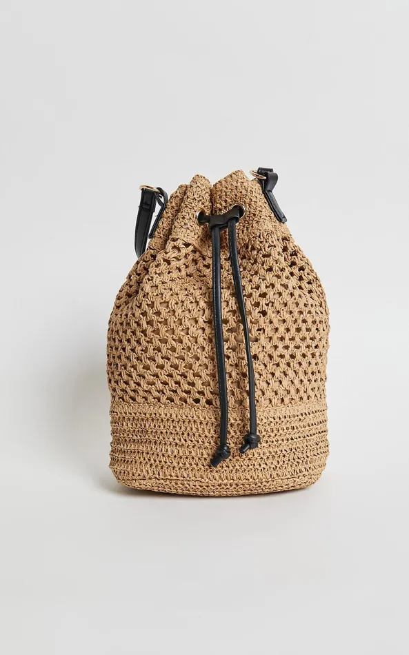 Showpo Capri Bag 8211 Woven Bucket Bag With PU Straps In Natural Women Bags