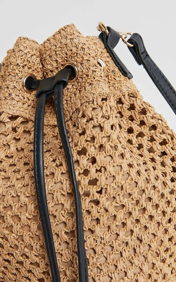 Showpo Capri Bag 8211 Woven Bucket Bag With PU Straps In Natural Women Bags