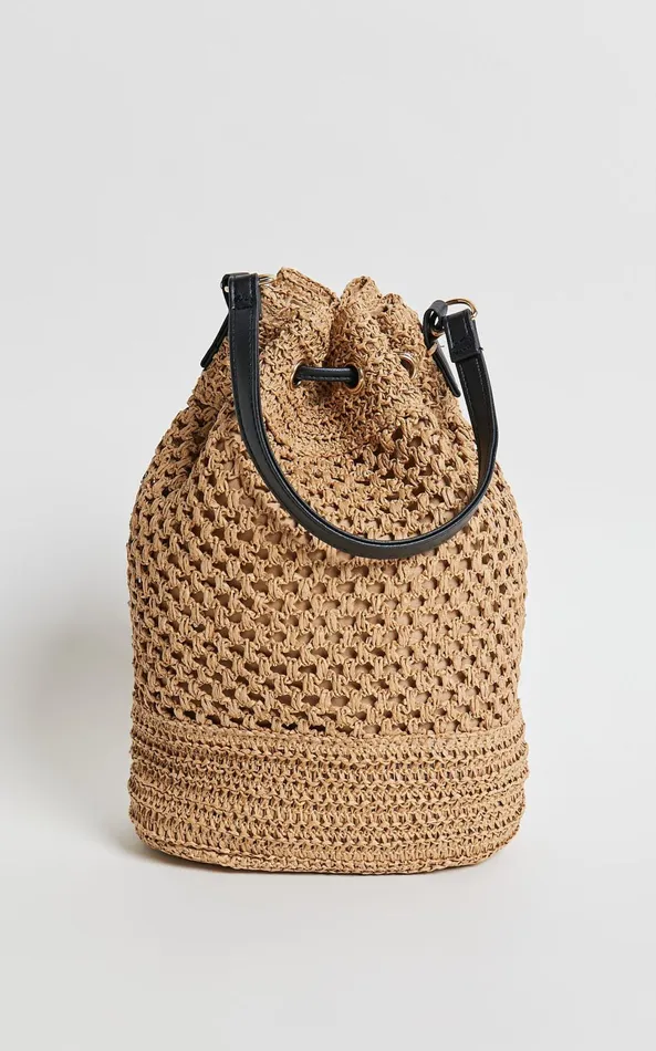 Showpo Capri Bag 8211 Woven Bucket Bag With PU Straps In Natural Women Bags