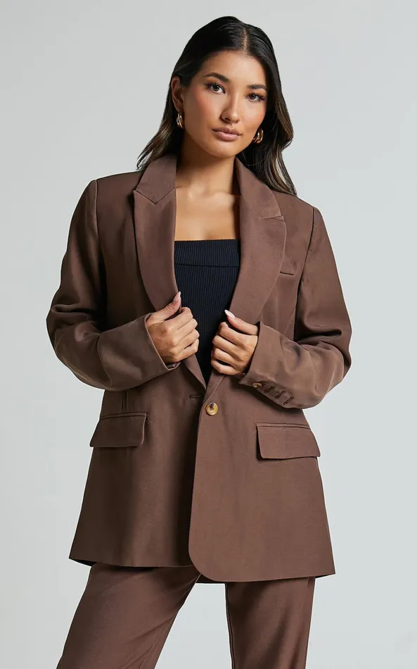 Showpo Caralina Blazer 8211 Oversized Single Breasted Blazer In Chocolate Women Jackets and Coats