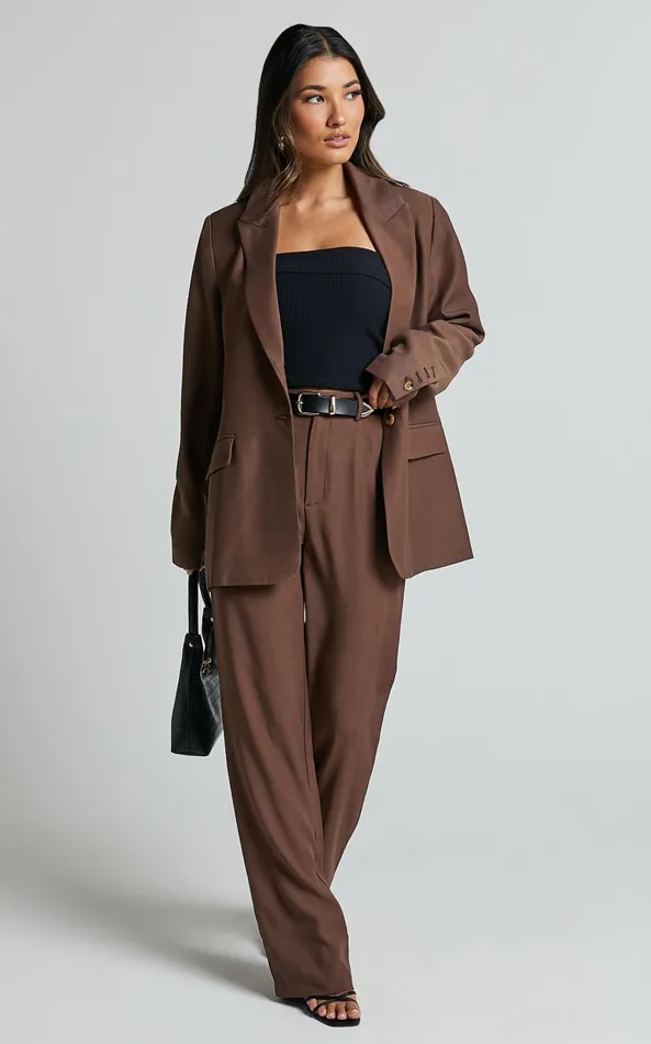 Showpo Caralina Blazer 8211 Oversized Single Breasted Blazer In Chocolate Women Jackets and Coats