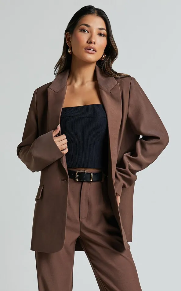 Showpo Caralina Blazer 8211 Oversized Single Breasted Blazer In Chocolate Women Jackets and Coats