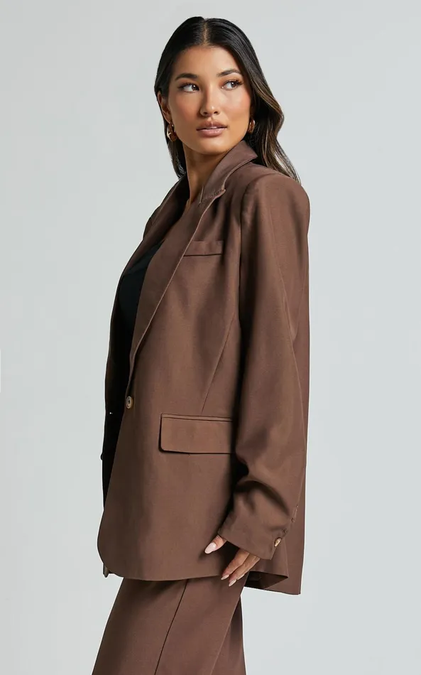Showpo Caralina Blazer 8211 Oversized Single Breasted Blazer In Chocolate Women Jackets and Coats