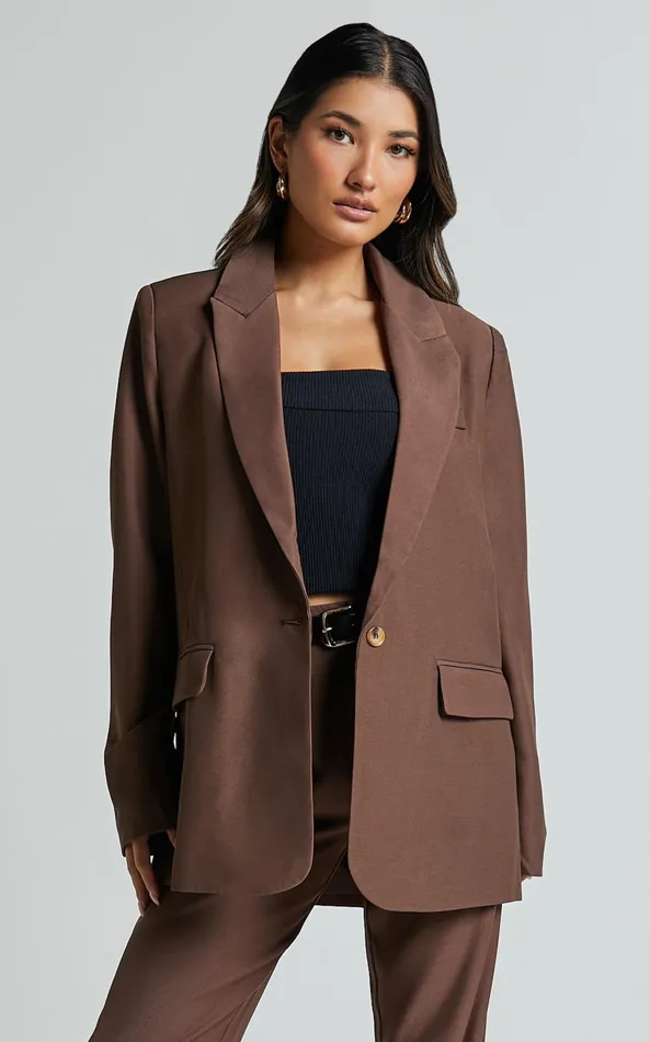 Showpo Caralina Blazer 8211 Oversized Single Breasted Blazer In Chocolate Women Jackets and Coats