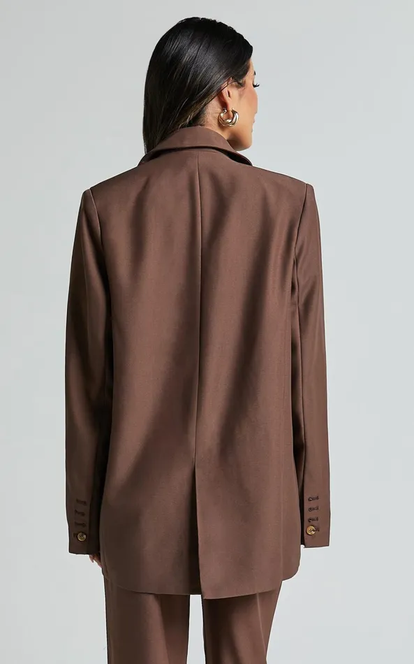 Showpo Caralina Blazer 8211 Oversized Single Breasted Blazer In Chocolate Women Jackets and Coats