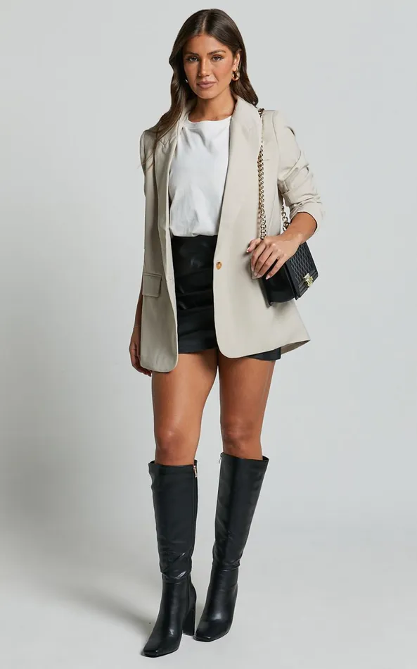 Showpo Caralina Blazer 8211 Oversized Single Breasted Blazer In Stone Women Blazers
