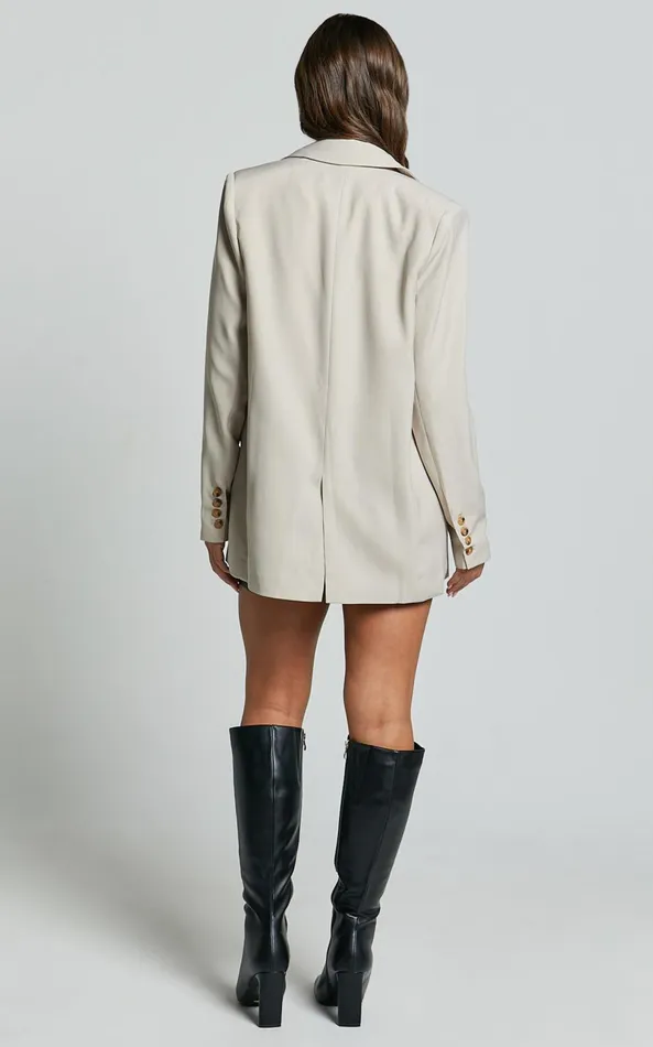 Showpo Caralina Blazer 8211 Oversized Single Breasted Blazer In Stone Women Blazers