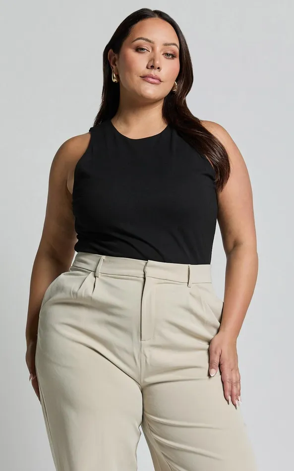 Showpo Cardella Tank 8211 Jersey Long Line Scoop Neck Top In Black Women Curve Clothes